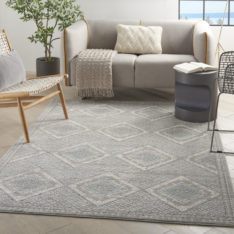 4' X 6' Grey Ivory And Blue Southwestern Power Loom Non Skid Area Rug