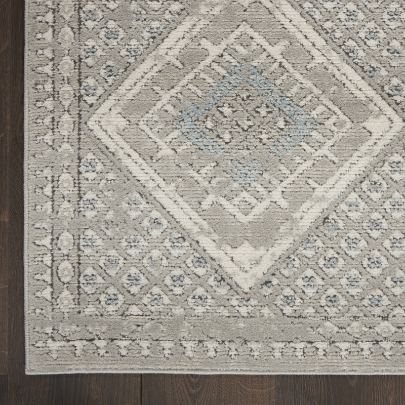 4' X 6' Grey Ivory And Blue Southwestern Power Loom Non Skid Area Rug