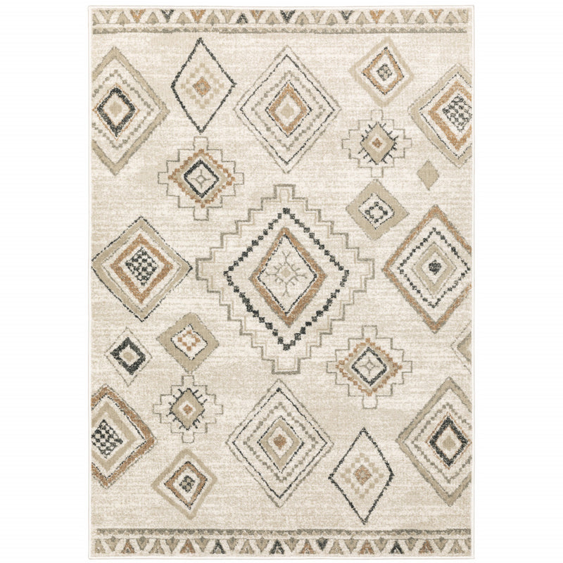 4' X 6' Ivory Orange Tan Black And Grey Southwestern Power Loom Stain Resistant Area Rug