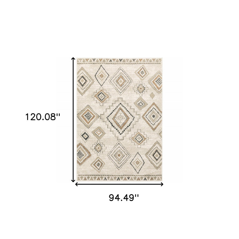 8' X 10' Ivory Orange Tan Black And Grey Southwestern Power Loom Stain Resistant Area Rug