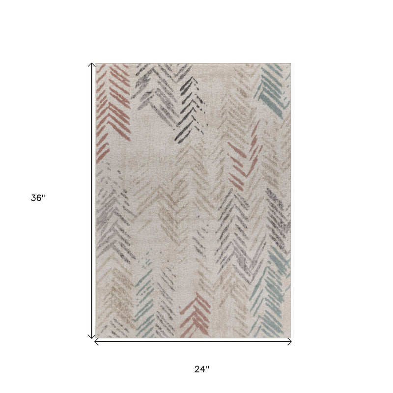 2' X 3' Beige and Ivory Abstract Area Rug