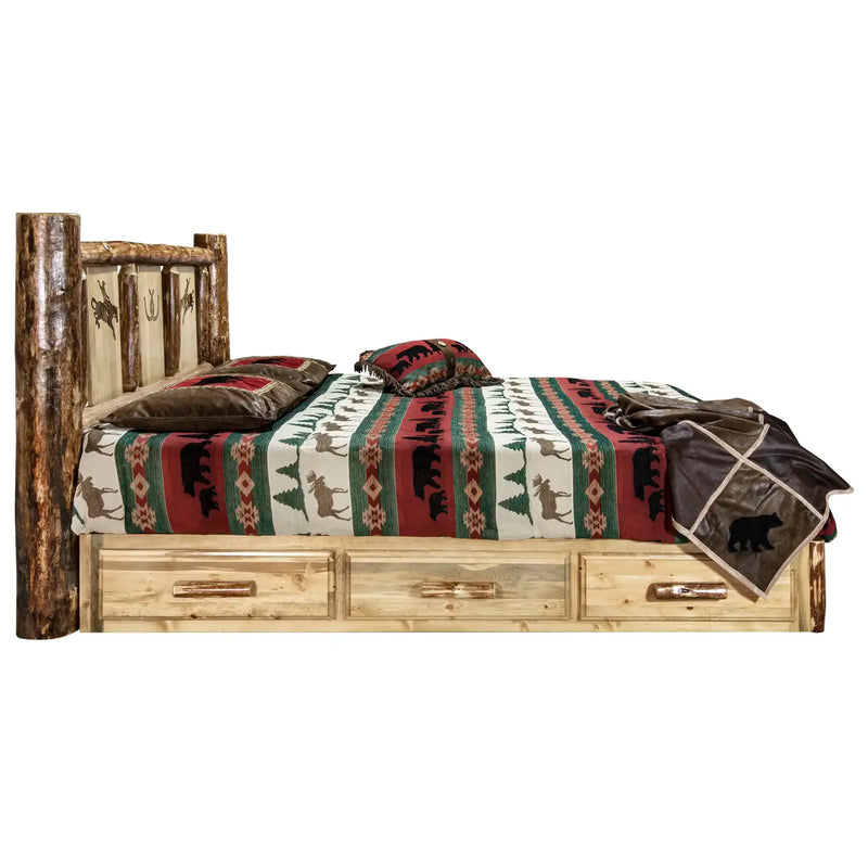 Glacier Country Collection Platform Bed w/ Storage, Laser Engraved Bronco Design