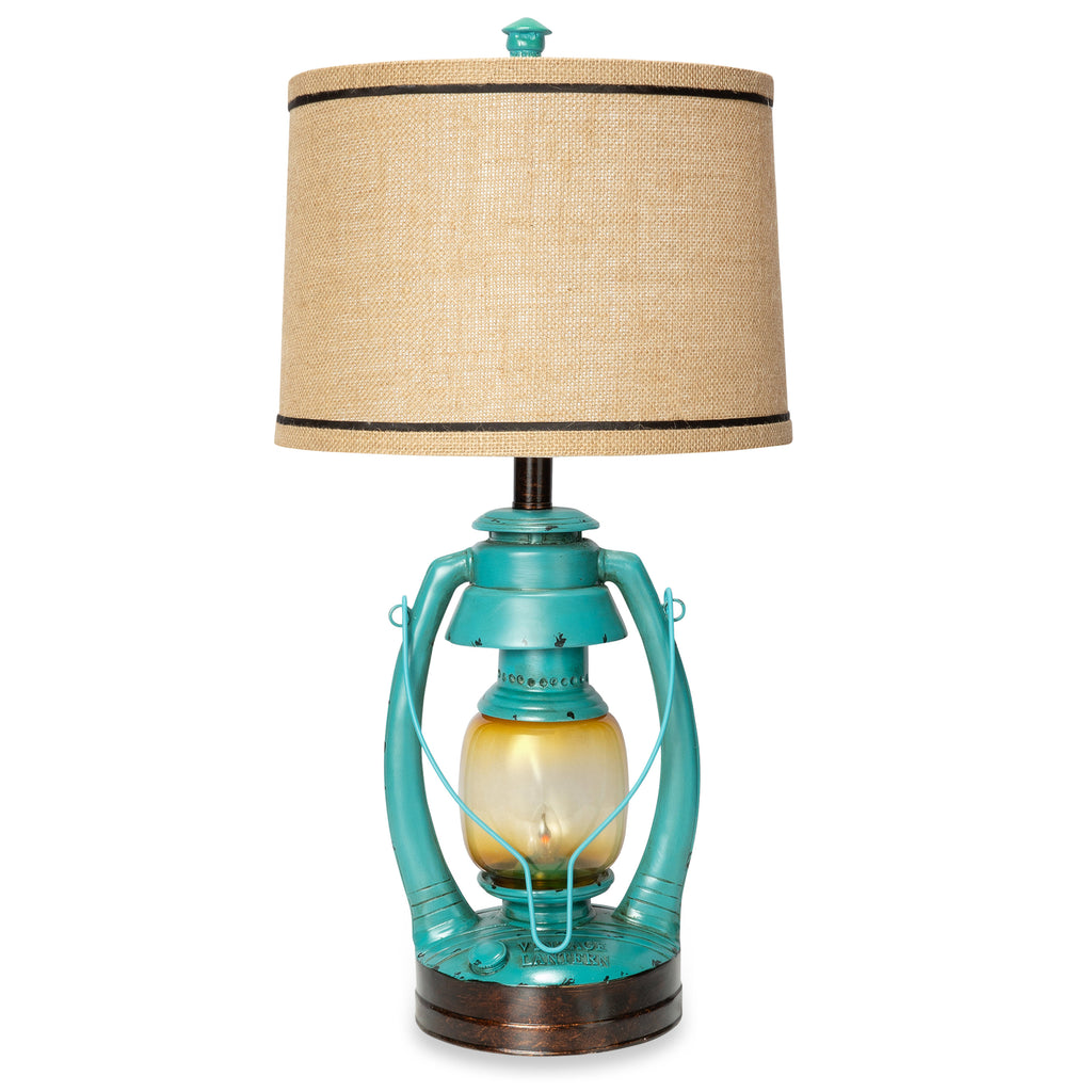 26”H Turquoise Vintage Lantern Table Lamp