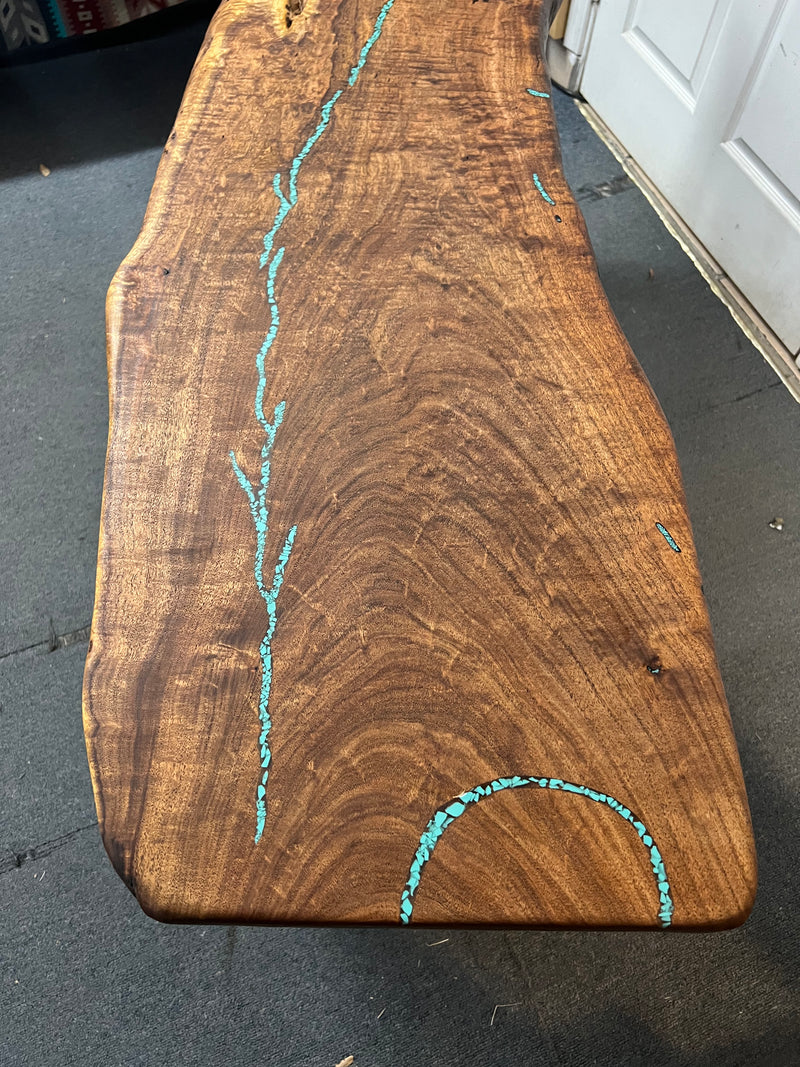 Mesquite Rustic Sofa Table with Turquoise Mod.1