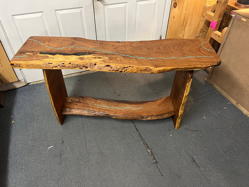 Mesquite Rustic Sofa Table with Turquoise Mod.1