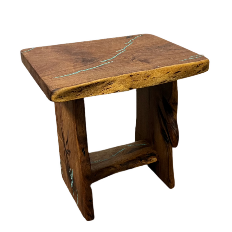 Mesquite Rustic End Table with Turquoise