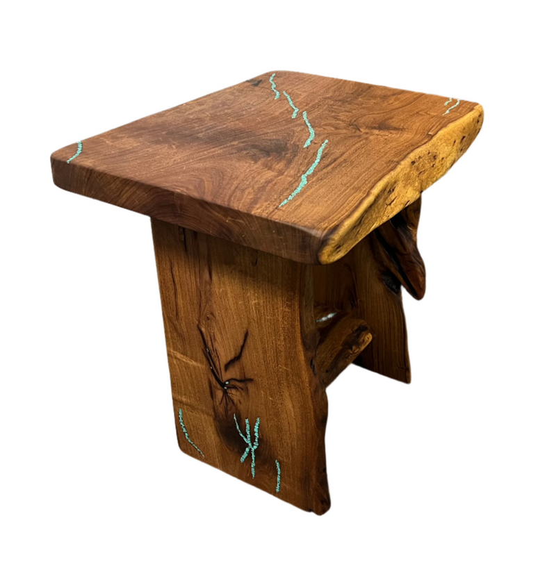 Mesquite Rustic End Table with Turquoise