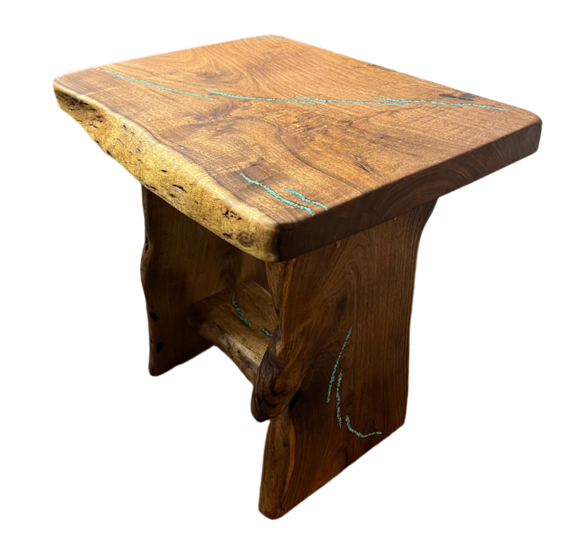 Mesquite Rustic End Table with Turquoise