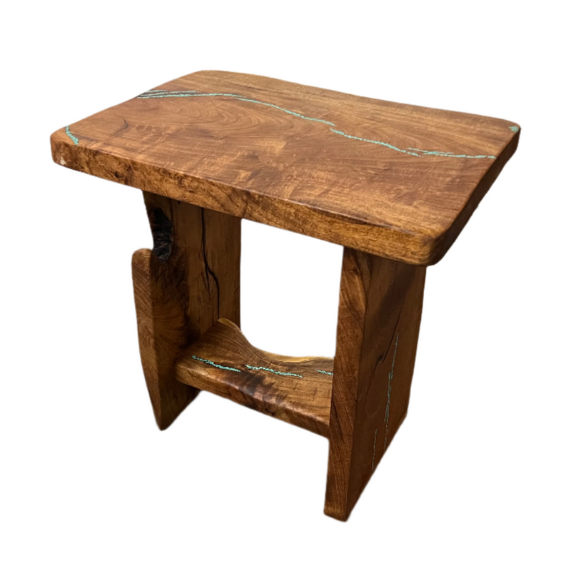 Mesquite Rustic End Table with Turquoise