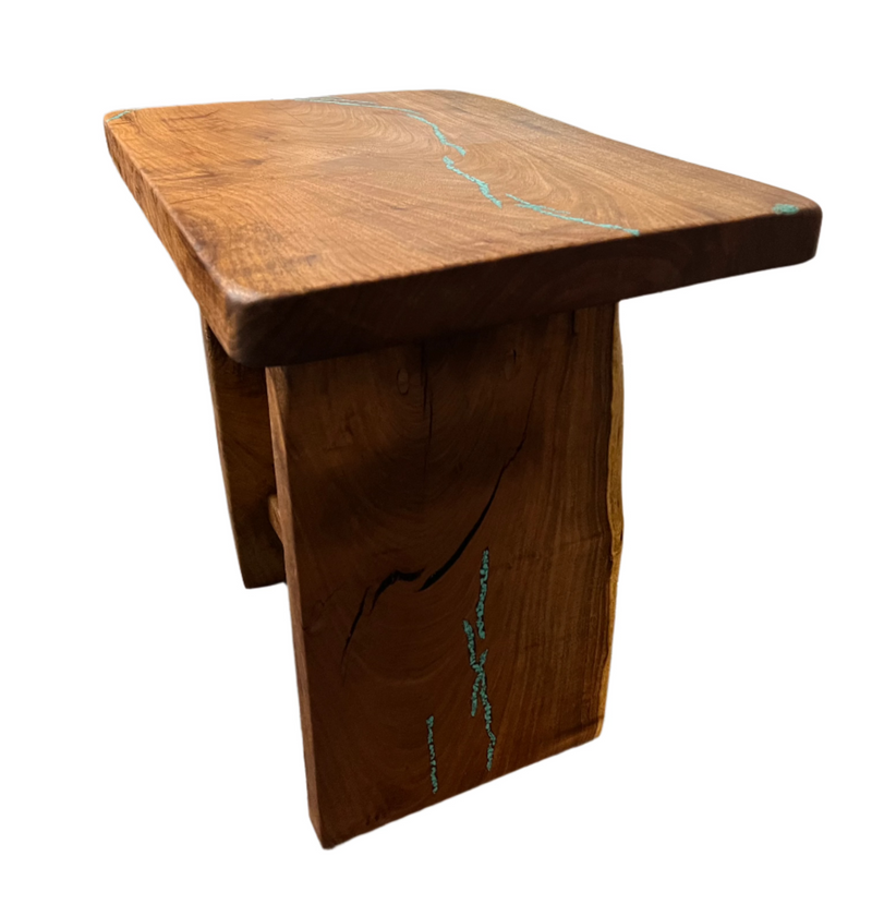 Mesquite Rustic End Table with Turquoise