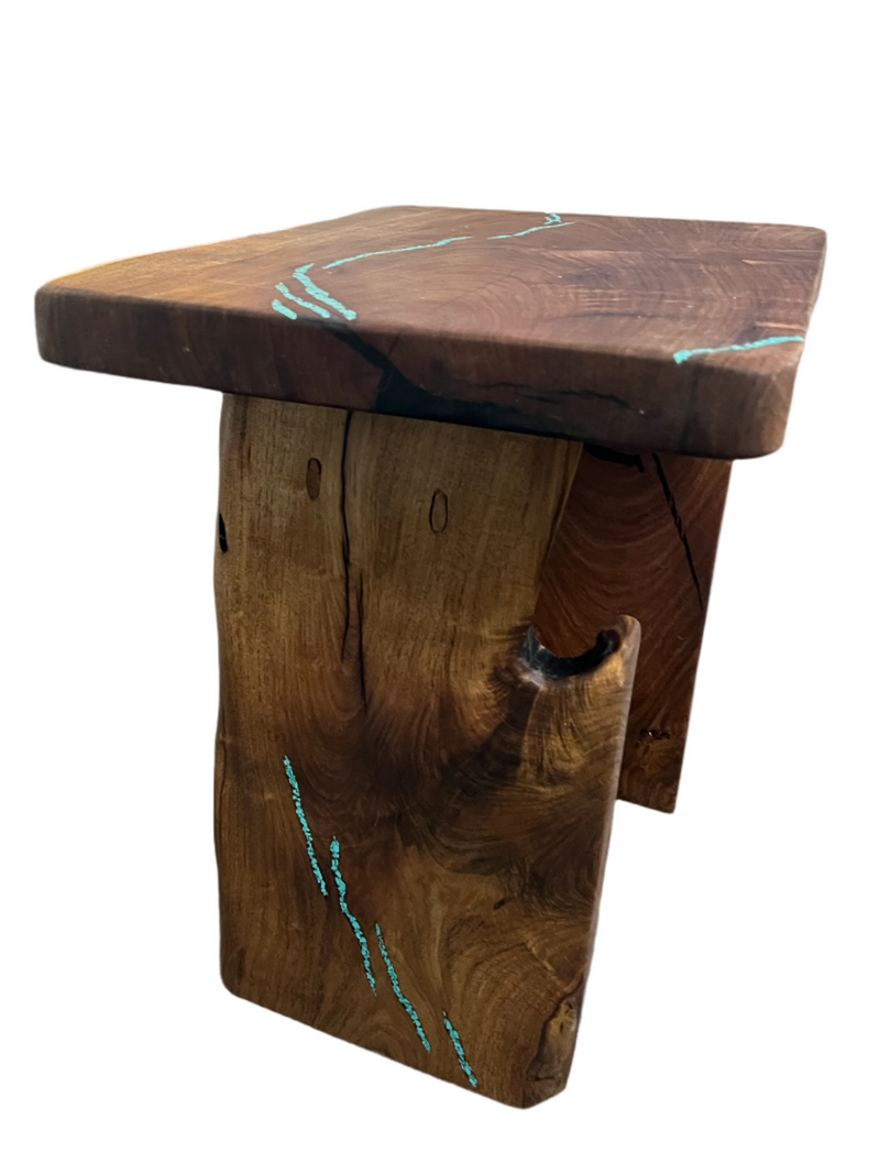 Mesquite Rustic End Table with Turquoise