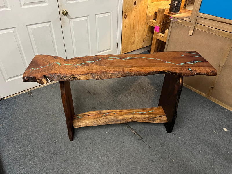 Mesquite Rustic Sofa Table with Turquoise Mod.2