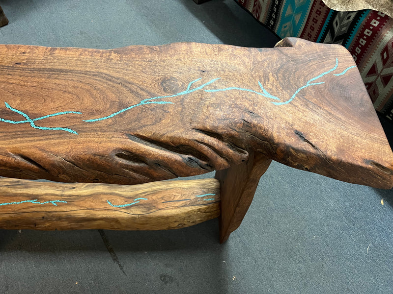 Mesquite Rustic Sofa Table with Turquoise Mod.2