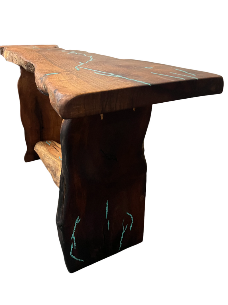 Mesquite Rustic Sofa Table with Turquoise Mod.2