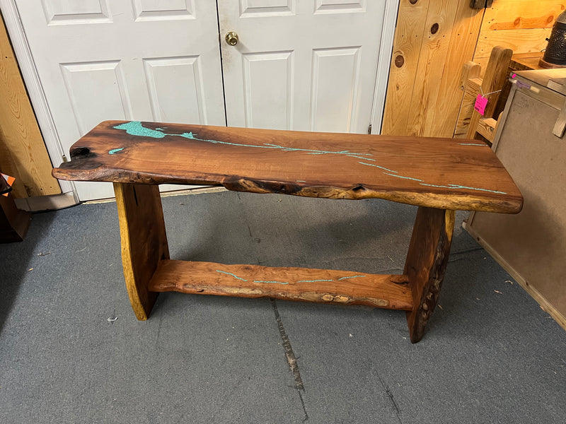 Mesquite Rustic Sofa Table with Turquoise Mod.3