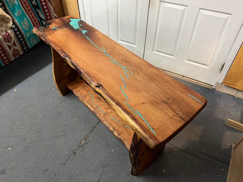 Mesquite Rustic Sofa Table with Turquoise Mod.3