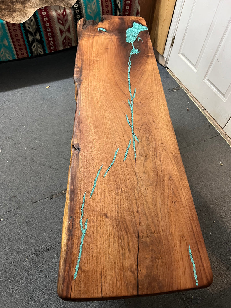 Mesquite Rustic Sofa Table with Turquoise Mod.3