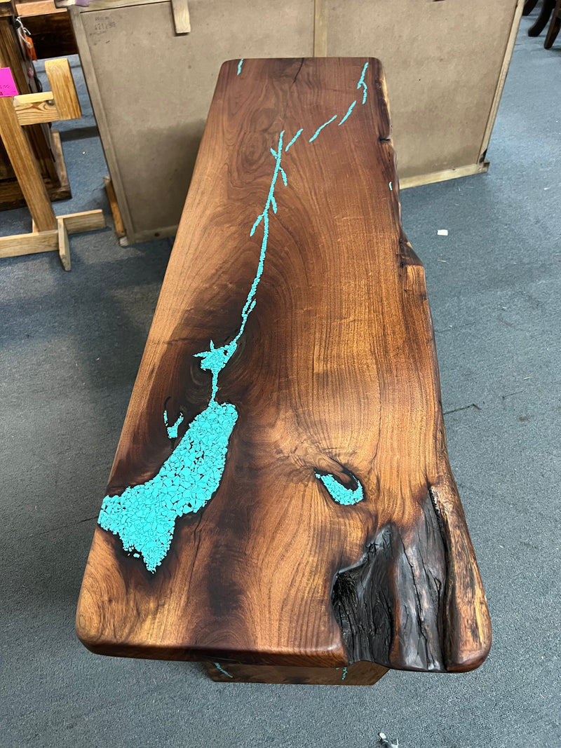 Mesquite Rustic Sofa Table with Turquoise Mod.3