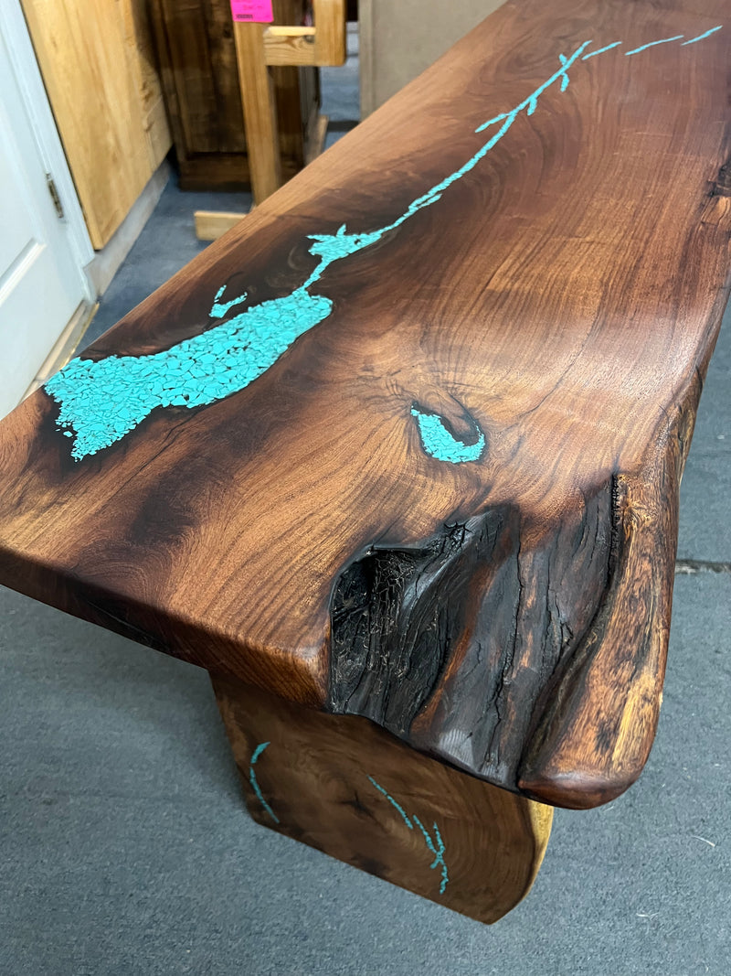 Mesquite Rustic Sofa Table with Turquoise Mod.3