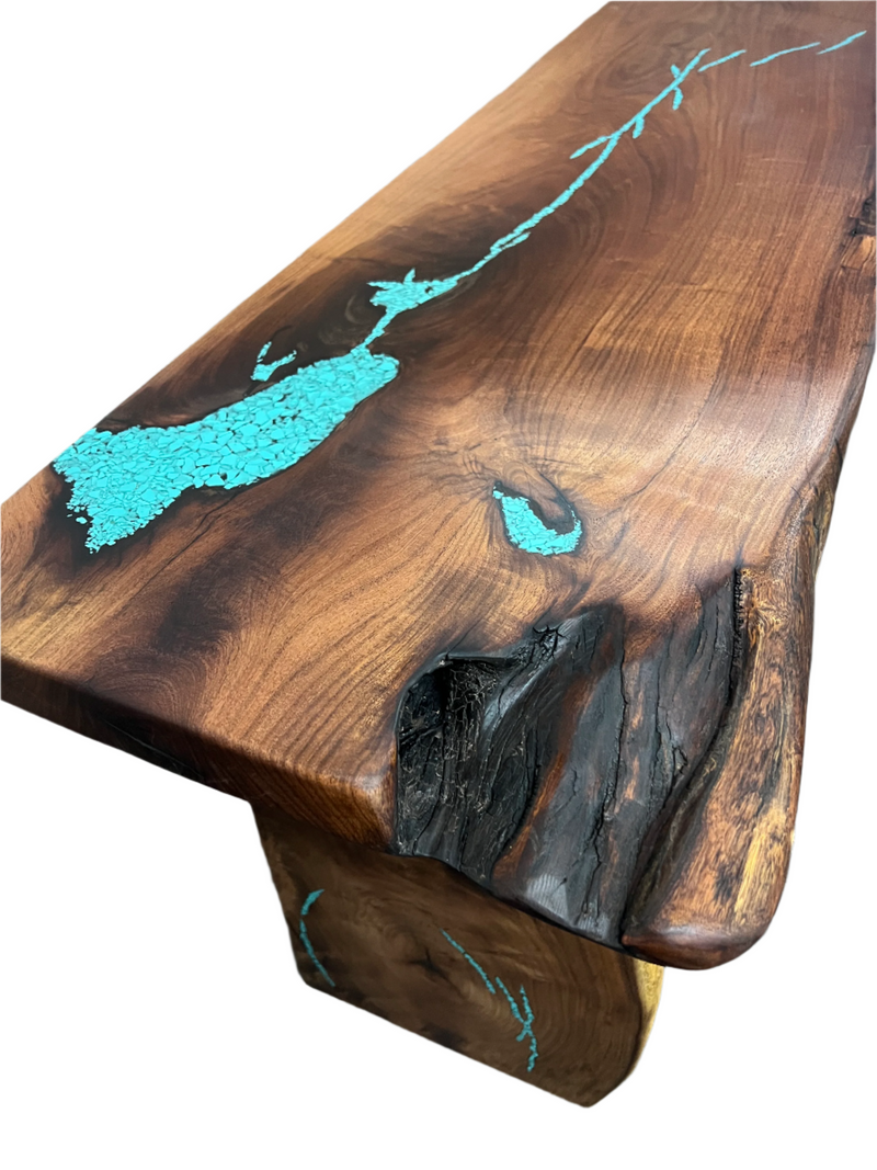 Mesquite Rustic Sofa Table with Turquoise Mod.3