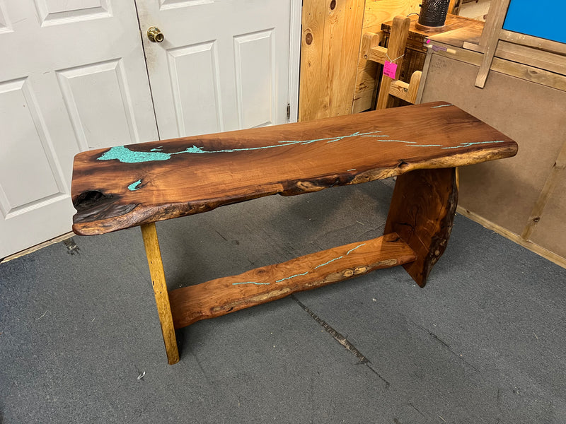 Mesquite Rustic Sofa Table with Turquoise Mod.3