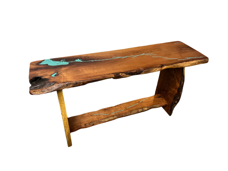 Mesquite Rustic Sofa Table with Turquoise Mod.3