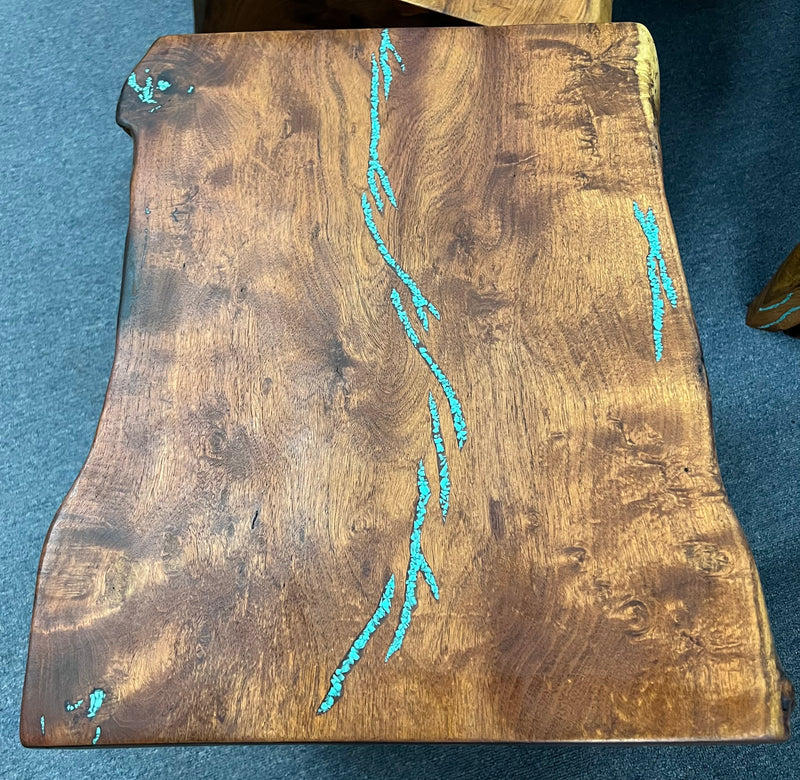 Mesquite Rustic End Table with Turquoise