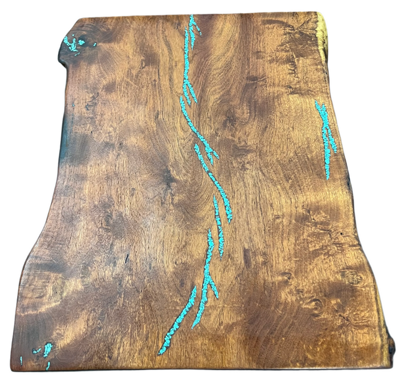 Mesquite Rustic End Table with Turquoise