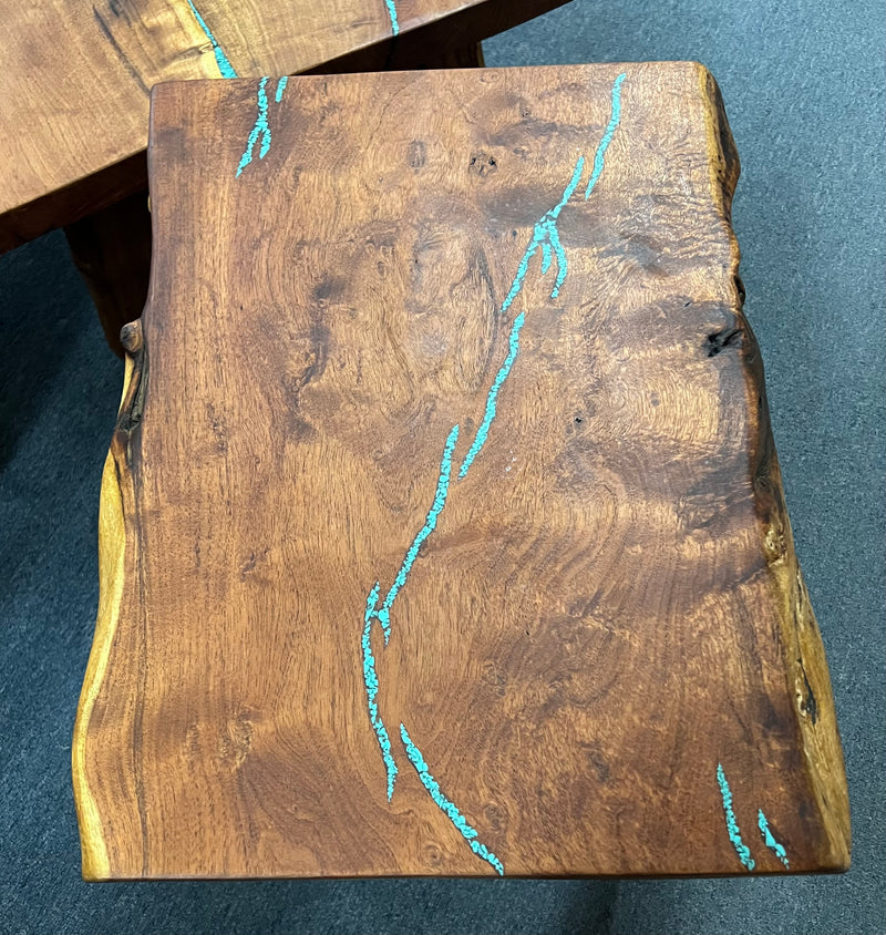 Mesquite Rustic End Table with Turquoise