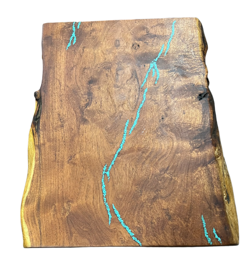 Mesquite Rustic End Table with Turquoise