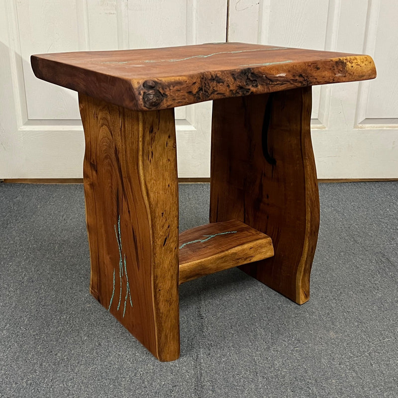 Mesquite Rustic End Table with Turquoise