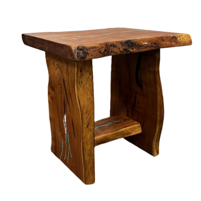 Mesquite Rustic End Table with Turquoise