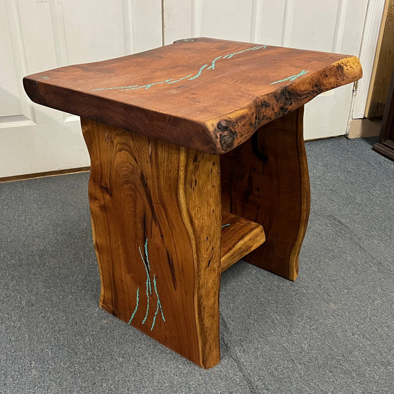 Mesquite Rustic End Table with Turquoise