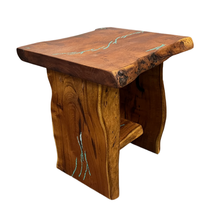 Mesquite Rustic End Table with Turquoise