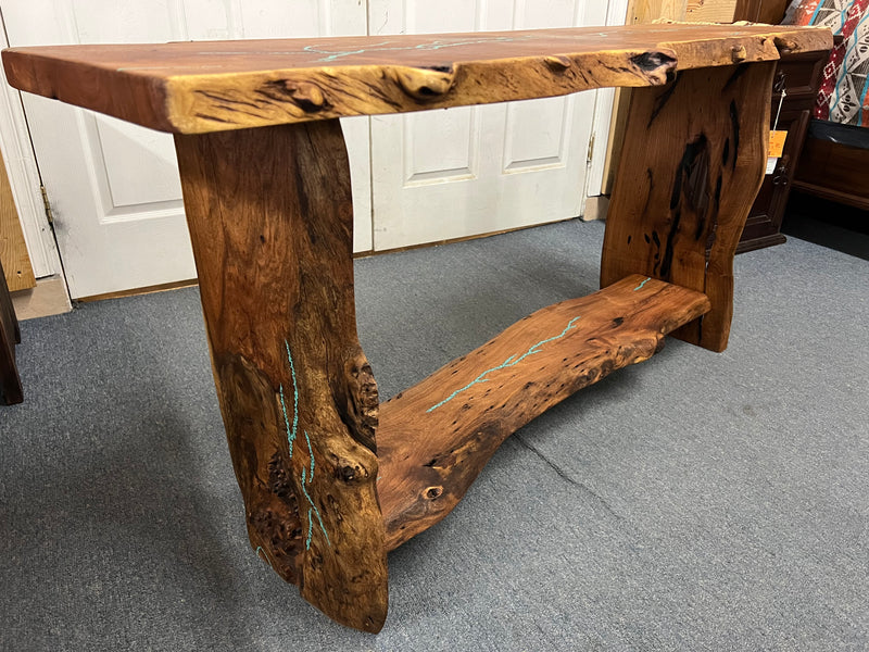 Mesquite Rustic Sofa Table with Turquoise Mod.1