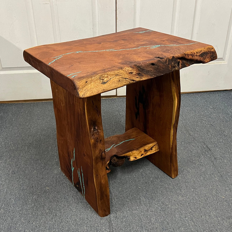 Mesquite Rustic End Table with Turquoise