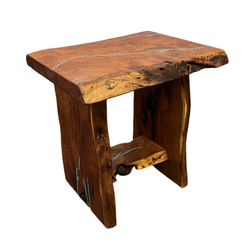 Mesquite Rustic End Table with Turquoise