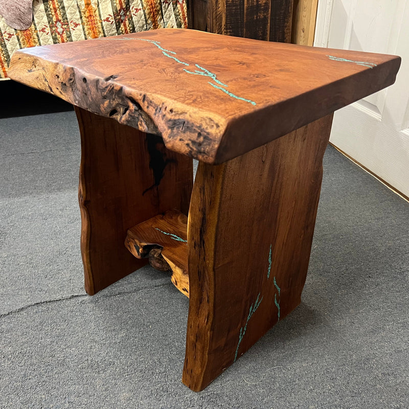 Mesquite Rustic End Table with Turquoise