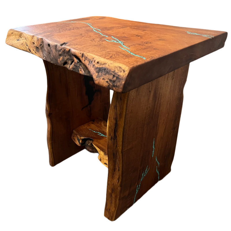 Mesquite Rustic End Table with Turquoise