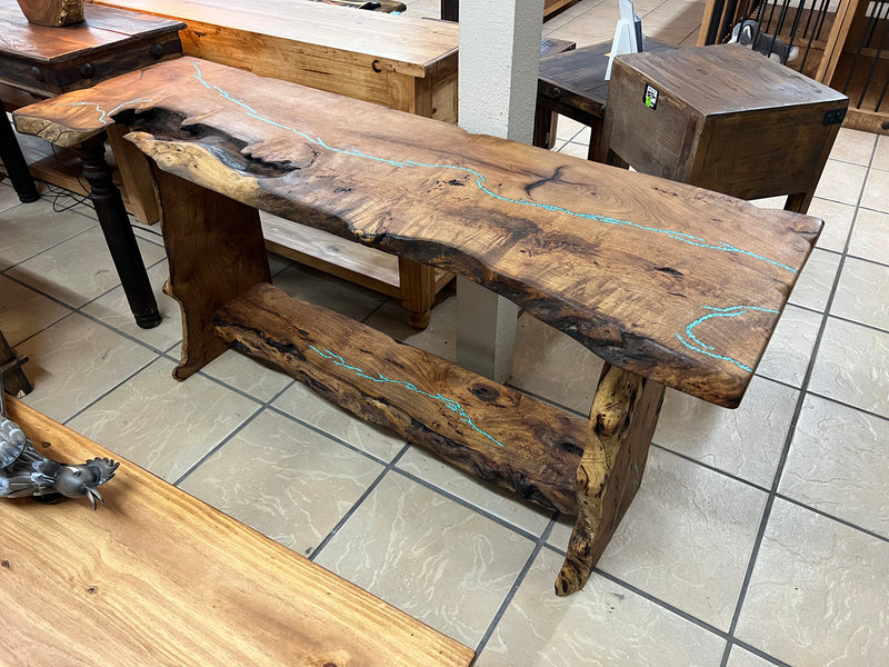 Mesquite Rustic Sofa Table with Turquoise Mod.2