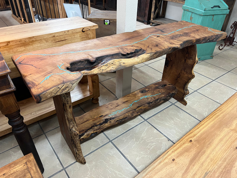 Mesquite Rustic Sofa Table with Turquoise Mod.2