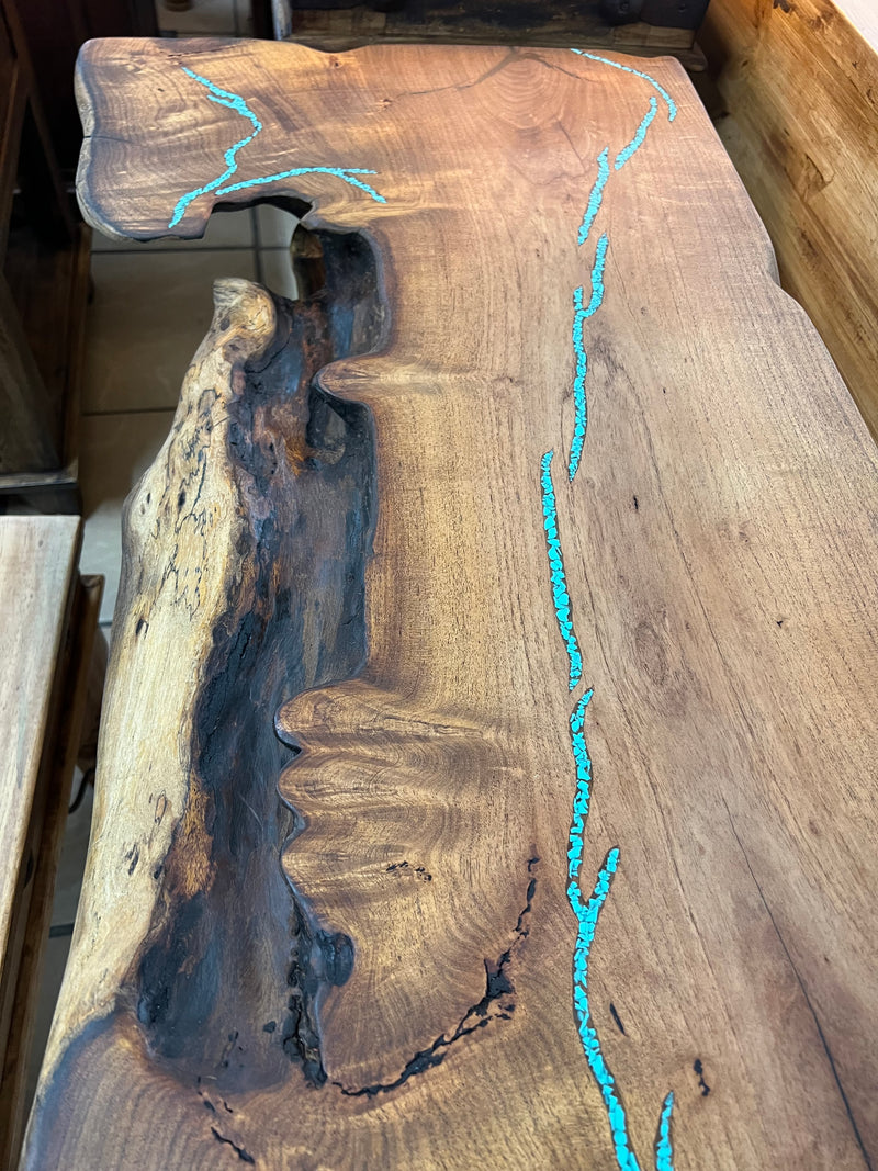 Mesquite Rustic Sofa Table with Turquoise Mod.2