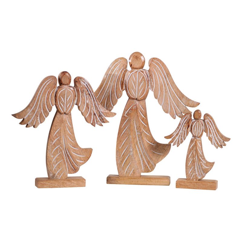 Rustic Carved Wooden Angel Figurine Set