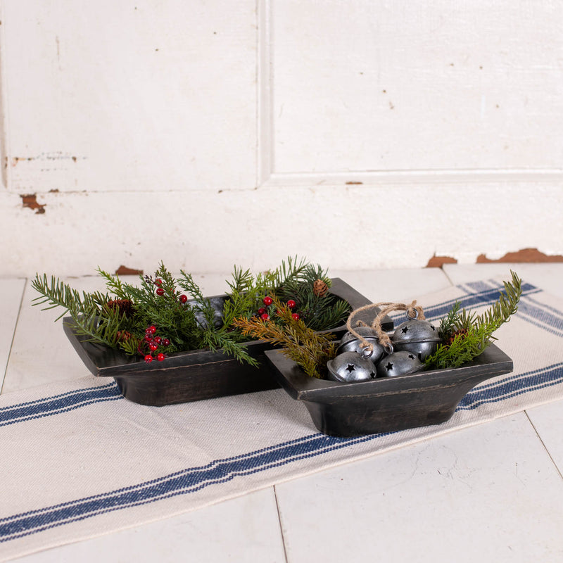 Rustic Carved Wooden Trencher Bowl Set