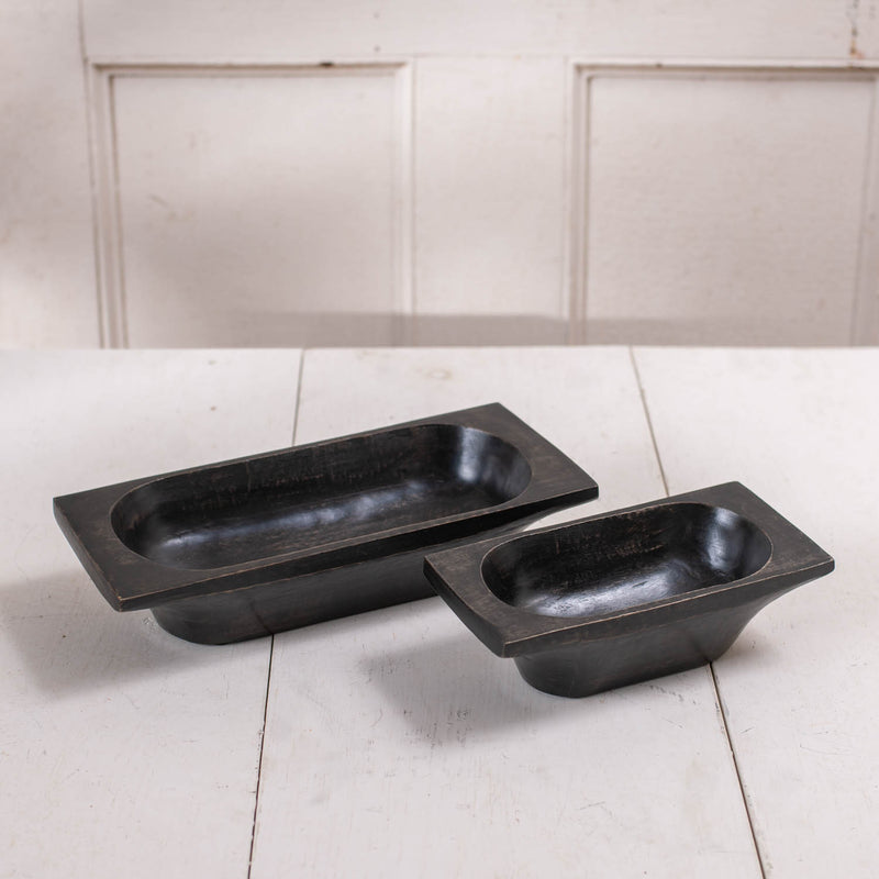 Rustic Carved Wooden Trencher Bowl Set