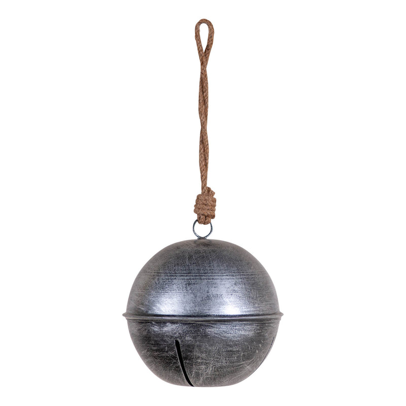 Rustic Hanging 6-Inch Dia Jingle Bell in Antique Silver