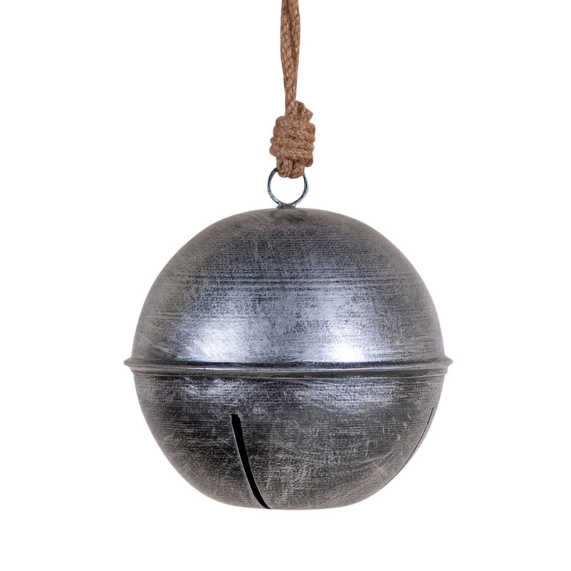 Rustic Hanging 6-Inch Dia Jingle Bell in Antique Silver