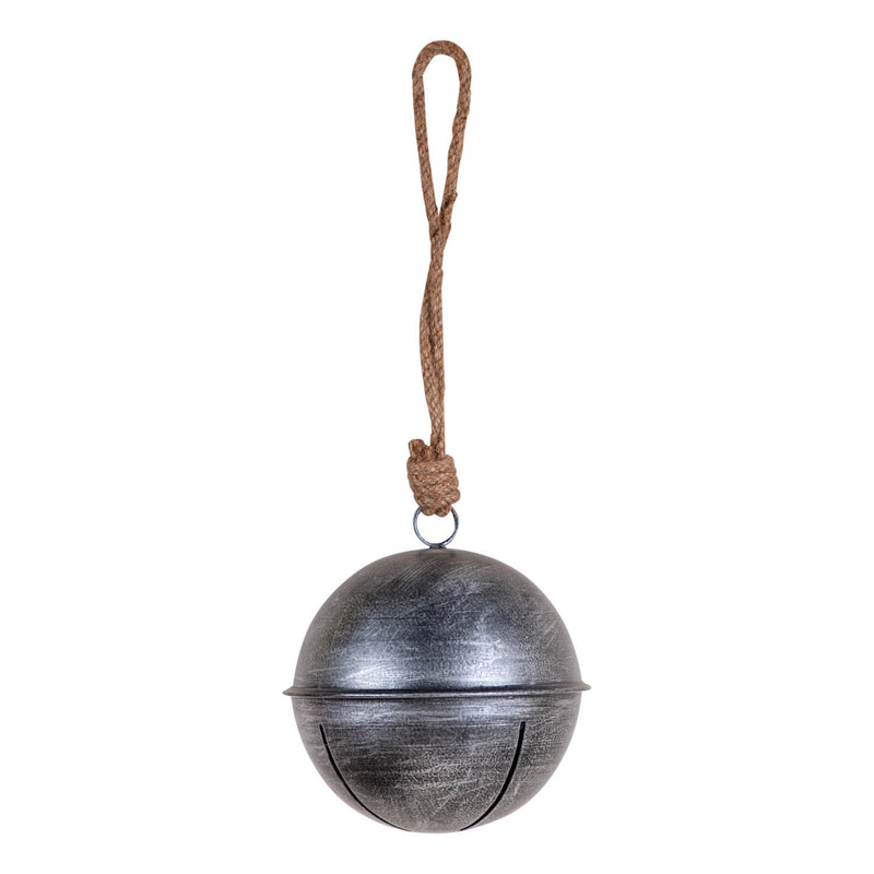 Rustic Hanging 5-Inch Dia Jingle Bell in Antique Silver