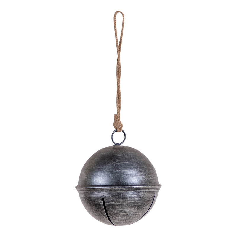 Rustic Hanging 4-Inch Dia Jingle Bell in Antique Silver