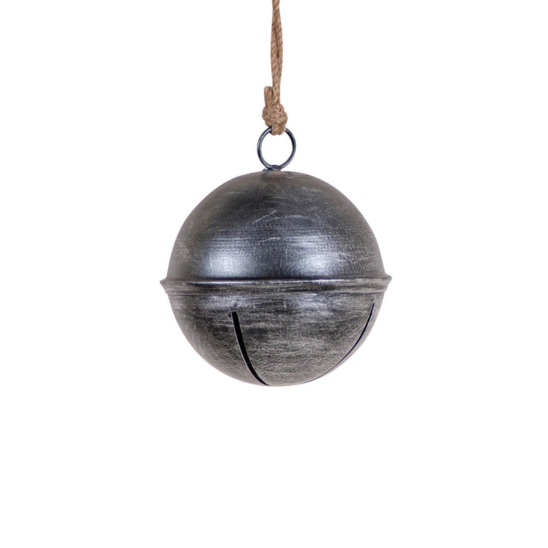 Rustic Hanging 4-Inch Dia Jingle Bell in Antique Silver